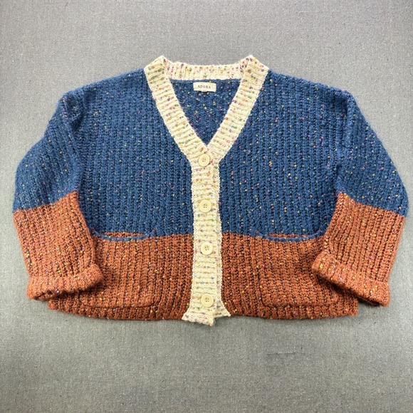 ADORA Sweaters - Adora Womens OSFA Colorblock Confetti Knit Cardigan Blue Terracotta